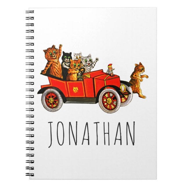 Vintage Funny Cartoon Cats Kittens in Classic Car  Notebook (Front)