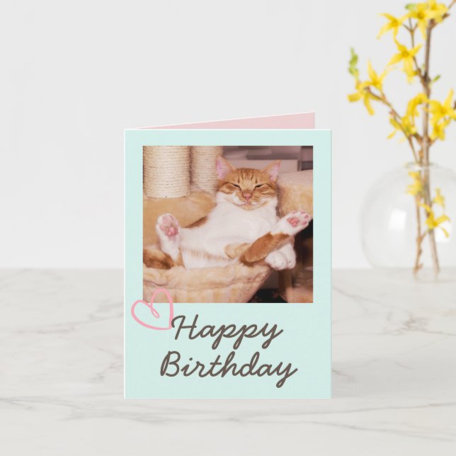 Vintage Funny Cat and Happy Birthday  Card (Yellow Flower)