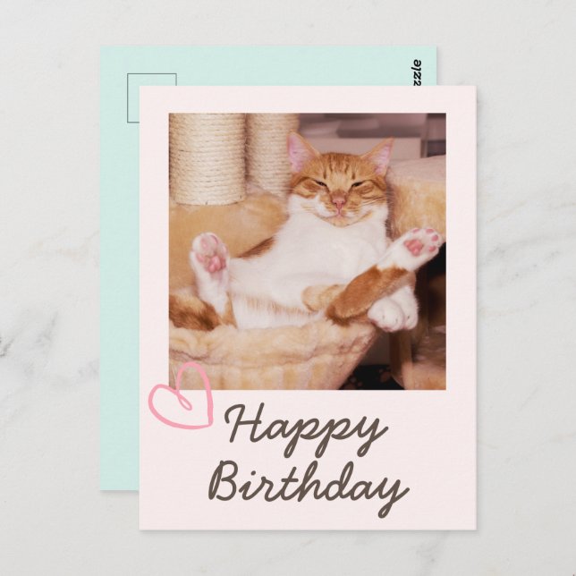 Vintage Funny Cat and Happy Birthday Postcard (Front/Back)