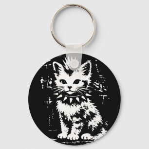 Vintage funny cat punk kitten meme men women kids key ring