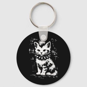 Vintage Funny Cat Punk Kitten Meme Men Women Kids Key Ring