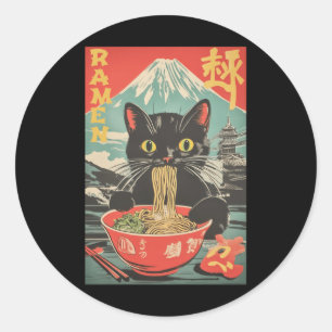 Vintage Funny Cat Ramen Anime Cat Japanese Graphic Classic Round Sticker