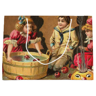 Vintage Funny Children Bobbing for Apples at Party Large Gift Bag