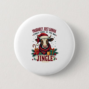 Vintage Funny Christmas Highland Cow Jingle Bell C 6 Cm Round Badge