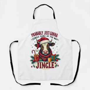 Vintage Funny Christmas Highland Cow Jingle Bell C Apron