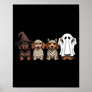 Vintage funny dachshund ghost halloween costume poster