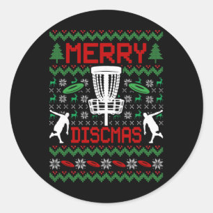 Vintage Funny Disc Golf Ugly Christmas Classic Round Sticker
