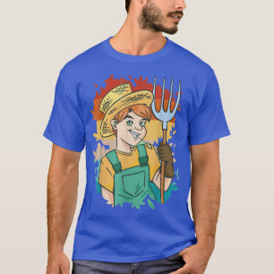 Vintage funny farmer boy wearing overalls, farm fa T-Shirt