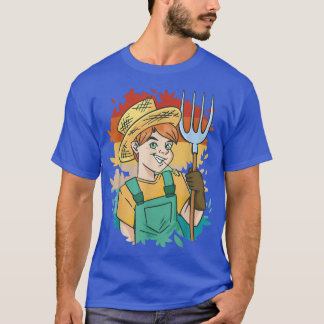 Vintage funny farmer boy wearing overalls, farm fa T-Shirt