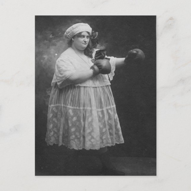 Vintage Funny Fat Woman Boxing Postcard (Front)