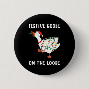 Vintage Funny Festive Goose On The Loose Christmas 6 Cm Round Badge