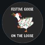 Vintage Funny Festive Goose On The Loose Christmas Classic Round Sticker<br><div class="desc">Vintage Funny Festive Goose On The Loose Christmas Humor</div>