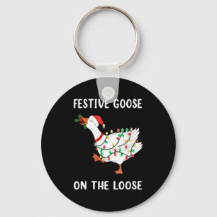 Vintage Funny Festive Goose On The Loose Christmas Key Ring
