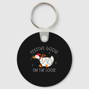 Vintage Funny Festive Goose On The Loose Christmas Key Ring