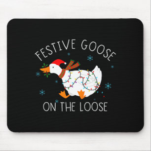 Vintage Funny Festive Goose On The Loose Christmas Mouse Mat