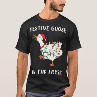 Vintage Funny Festive Goose On The Loose Christmas T-Shirt