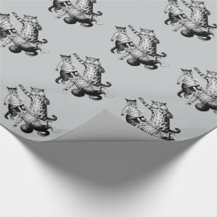 Vintage funny football playing cats wrapping paper