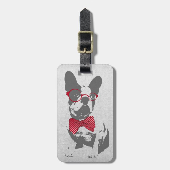 Vintage Funny French Bulldog Luggage Tag (Front Vertical)