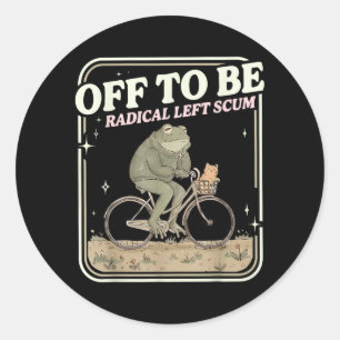Vintage Funny Frog Kitten Meme Off to Be Radical Classic Round Sticker