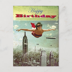 Vintage Funny Girl Flying Holiday Postcard