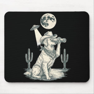 Vintage funny golden retriever ufo western cowboy mouse mat