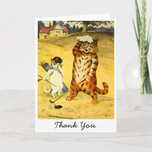 Vintage Funny Golfing Cat and Caddie Thank You Card
