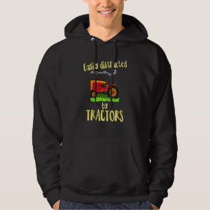Vintage Funny Graphic Easily Distracted By Tractor Hoodie