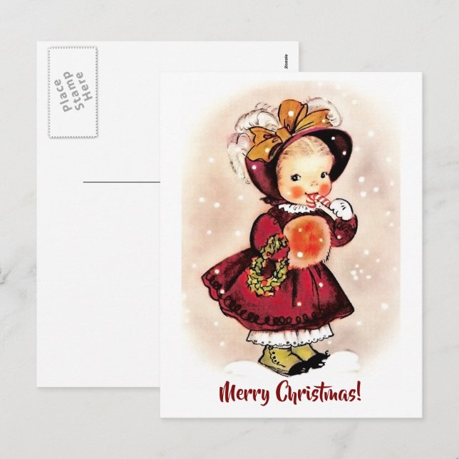 Vintage Funny Little Girl Christmas  Holiday Postcard (Front/Back)