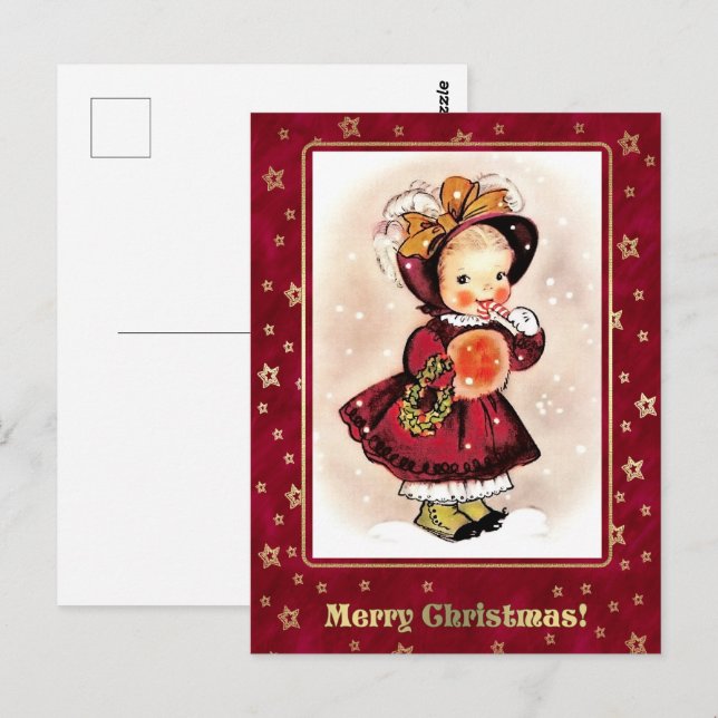 Vintage Funny Little Girl Christmas  Postcard (Front/Back)