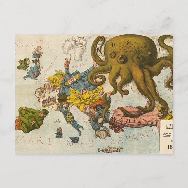 Vintage Funny Map of Europe Postcard (Front)