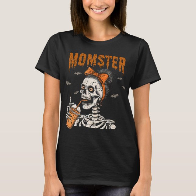 Vintage Funny Momster Skeleton Halloween T-Shirt (Front)