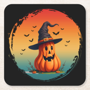 vintage funny pumpkin fall autumn season square paper coaster