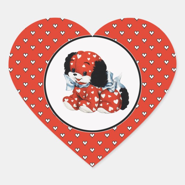 Vintage Funny Puppy Valentine's Day  Heart Sticker (Front)