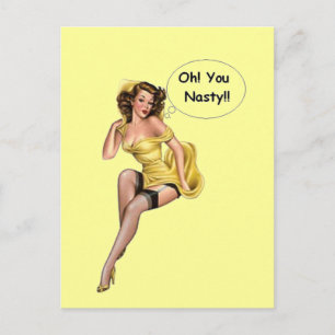 Vintage Funny Retro Girl OhYou Nasty Postcard