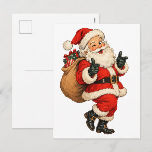 Vintage Funny Santa Claus Christmas Illustration Holiday Postcard