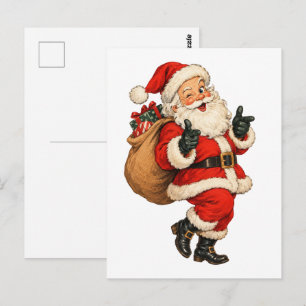 Vintage Funny Santa Claus Christmas Illustration Postcard