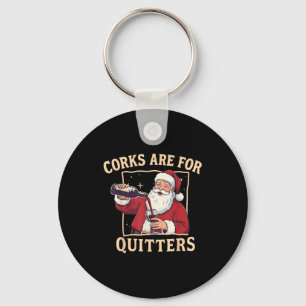 Vintage Funny Santa Drinking Wine Corks Are For Qu Key Ring