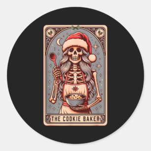 Vintage Funny Skeleton The Cookie Baker Tarot Card Classic Round Sticker