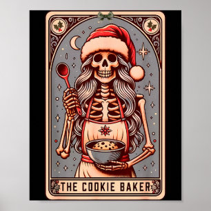 Vintage Funny Skeleton The Cookie Baker Tarot Card Poster
