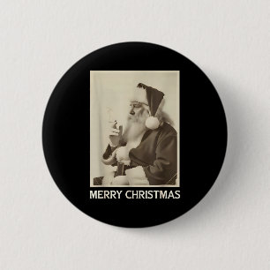 Vintage Funny Smoking Santa Claus Christmas Merry  6 Cm Round Badge