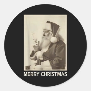 Vintage Funny Smoking Santa Claus Christmas Merry Classic Round Sticker