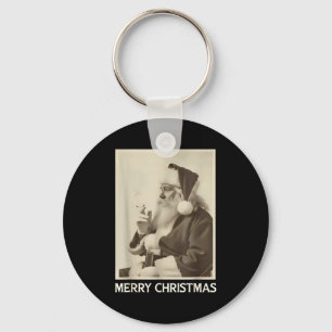 Vintage Funny Smoking Santa Claus Christmas Merry Key Ring