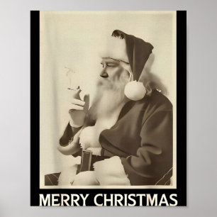 Vintage Funny Smoking Santa Claus Christmas Merry  Poster