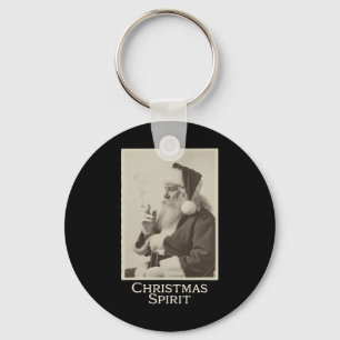 Vintage Funny Smoking Santa Claus Christmas Spirit Key Ring