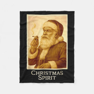 Vintage Funny Smoking Santa Claus Christmas Srit C Fleece Blanket