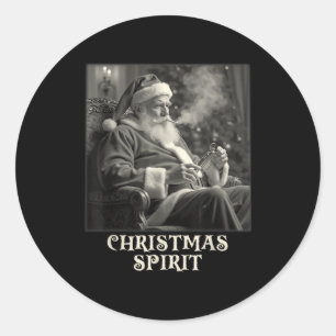 Vintage Funny Smoking Santa Claus Christmas Srit Classic Round Sticker