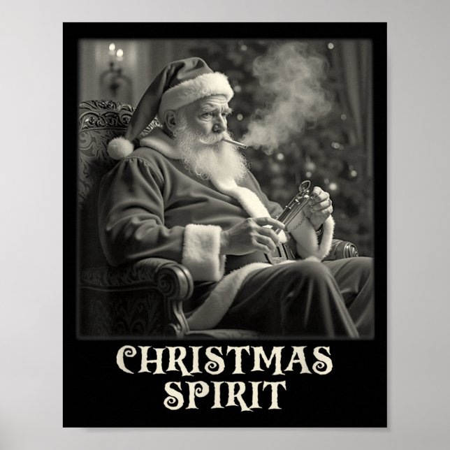 Vintage Funny Smoking Santa Claus Christmas Srit  Poster (Front)
