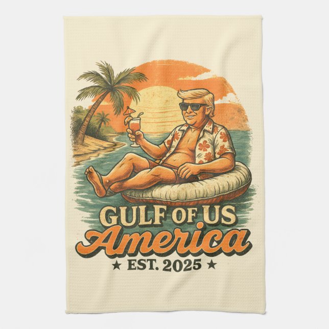 Vintage Funny Trump America's Gulf 2025 Tea Towel (Vertical)