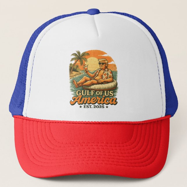 Vintage Funny Trump America's Gulf 2025 Trucker Hat (Front)