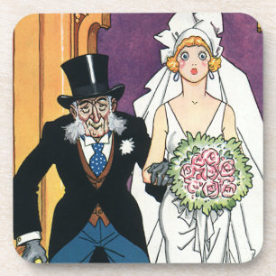 Vintage Funny Wedding, May December Romance Coaster